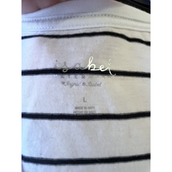 Isabel Maternity Women's White Black Striped Short Sleeve Shirt Large Ruched NWT - Picture 2 of 10